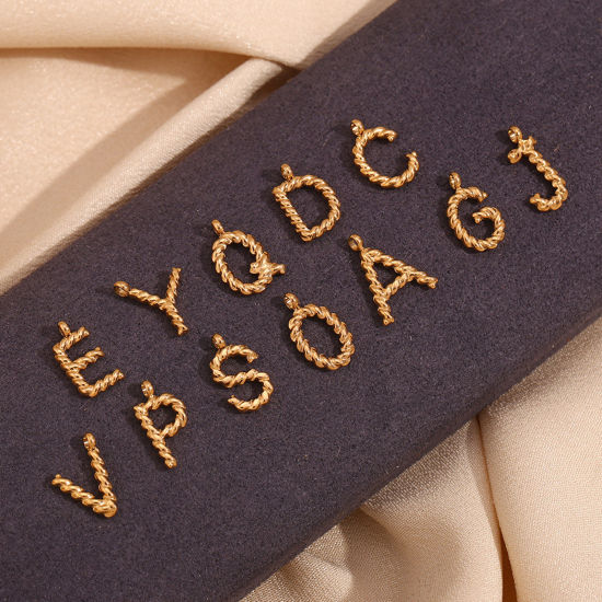 Immagine di 1 Pz 316 Acciaio inossidabile Mini Ciondoli Lettera Placcato Oro 18K Messaggio " A-Z " Ritorto 15.2mm x 11.7mm