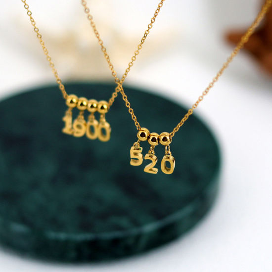 Immagine di 1 Pz 304 Acciaio Inossidabile Mini Perle Di Fascino Pendenti Lettera Placcato Oro 18K Numero 12mm x 6mm