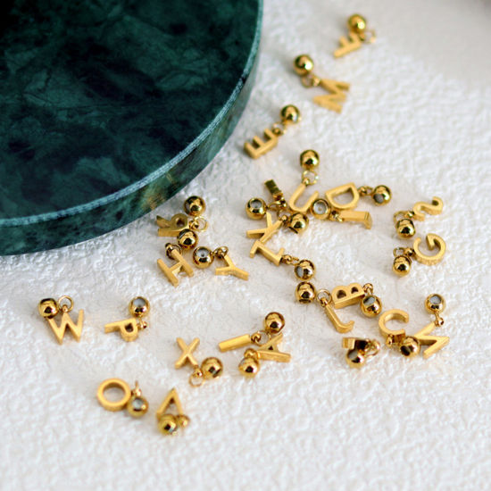 Immagine di 1 Pz 304 Acciaio Inossidabile Mini Perle Di Fascino Pendenti Lettera Placcato Oro 18K Numero 12mm x 6mm