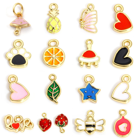 Picture of Brass Charms 18K Real Gold Plated Fruit Animal Enamel