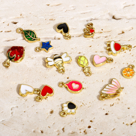 Picture of Brass Charms 18K Real Gold Plated Fruit Animal Enamel