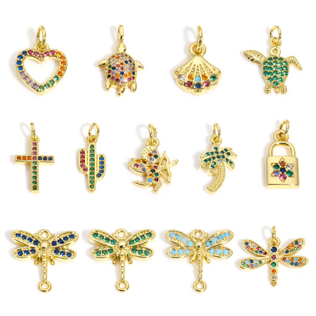 Bild von 1 Stück Messing Charms 18K Gold plattiert Tier Insekt Bunt Zirkonia