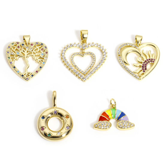 Bild von 1 Stück Messing Charm-Anhänger 18K Gold plattiert Bunt Zirkonia