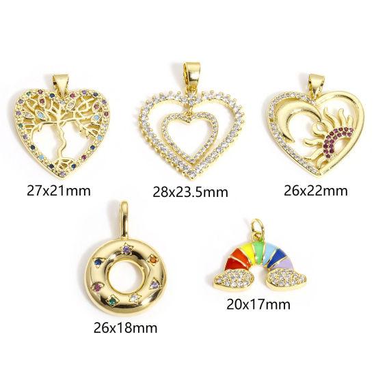 Bild von 1 Stück Messing Charm-Anhänger 18K Gold plattiert Bunt Zirkonia