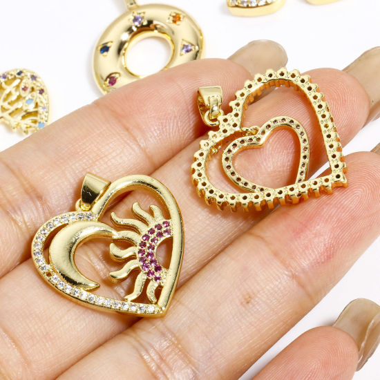 Bild von 1 Stück Messing Charm-Anhänger 18K Gold plattiert Bunt Zirkonia