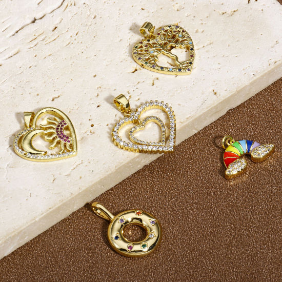 Bild von 1 Stück Messing Charm-Anhänger 18K Gold plattiert Bunt Zirkonia