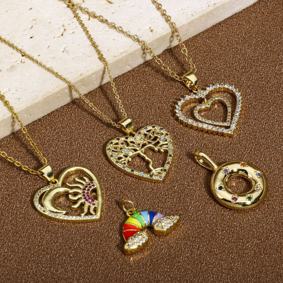 Bild von 1 Stück Messing Charm-Anhänger 18K Gold plattiert Bunt Zirkonia