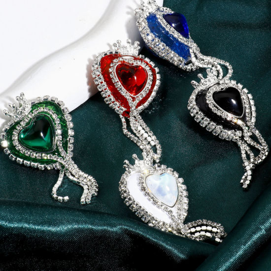 Imagen de 2 Unidades Arcilla día de San Valentín Cuentas para la Fabricación de Joyas con Dijes de Bricolaje Corazón Multicolor Corona Transparente Rhinestone 5.5cm x 2.7cm, Agujero: Aprox 2.4mm
