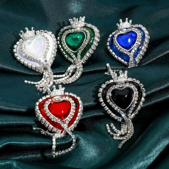 Imagen de 2 Unidades Arcilla día de San Valentín Cuentas para la Fabricación de Joyas con Dijes de Bricolaje Corazón Multicolor Corona Transparente Rhinestone 5.5cm x 2.7cm, Agujero: Aprox 2.4mm