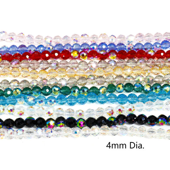 Picture of Glass Beads For DIY Charm Jewelry Making Round Multicolor AB Rainbow Color Faceted About 4mm Dia