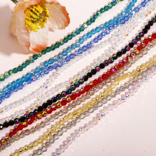 Picture of Glass Beads For DIY Charm Jewelry Making Round Multicolor AB Rainbow Color Faceted About 4mm Dia