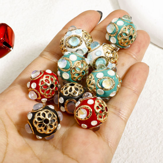 Picture of Polymer Clay Beads For DIY Charm Jewelry Making Ball Multicolor Oval Pattern AB Color Rhinestone About 20mm x 17mm, Hole: Approx 2.2mm