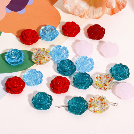 2 Stück Muranoglas Valentinstag Perlen für die DIY-Schmuckherstellung Rose Bunt 3D ca 18mm x 18mm, Loch:ca. 1.2mm