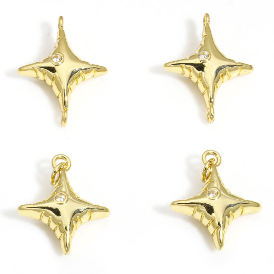 Immagine di 2 Pz Ottone Galassia Charms Stella 18K Vero Oro Placcato 3D Trasparente Cubic Zirconiae 19mm x 14mm