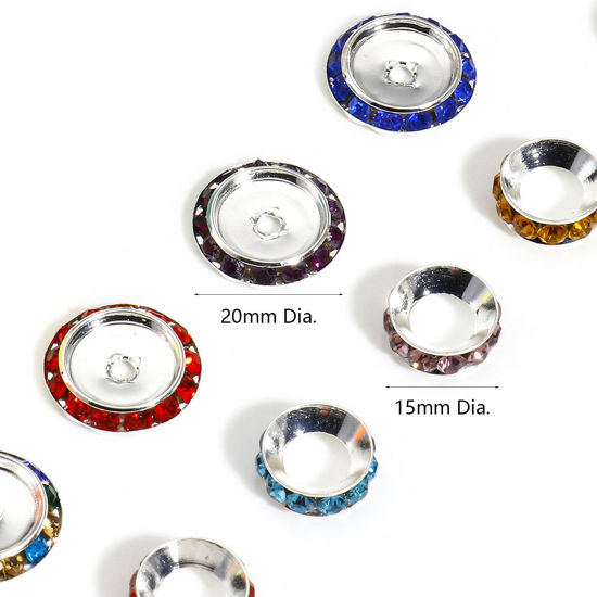 Picture of Iron Based Alloy Spacer Beads For DIY Charm Jewelry Making Silver Tone At Random Mixed Color Rhinestone