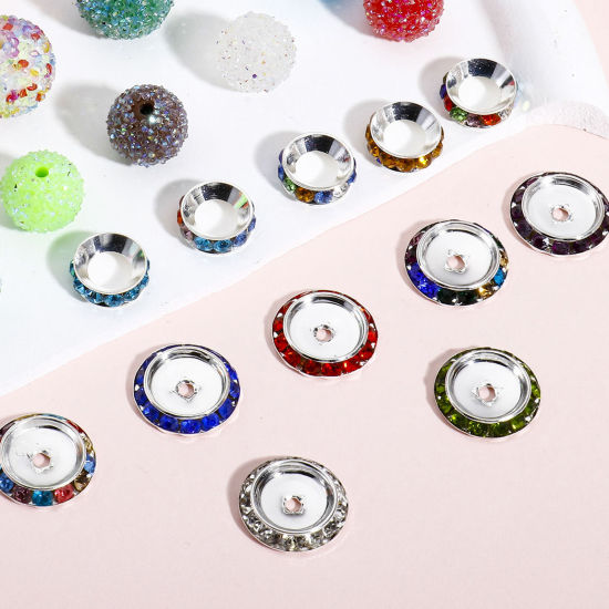 Picture of Iron Based Alloy Spacer Beads For DIY Charm Jewelry Making Silver Tone At Random Mixed Color Rhinestone