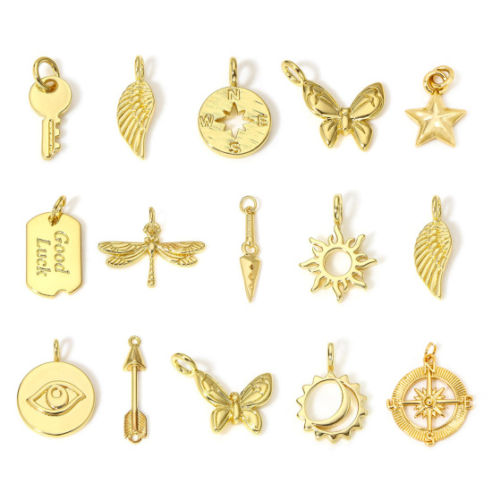 Picture of Brass Charms 18K Real Gold Plated Sun Moon