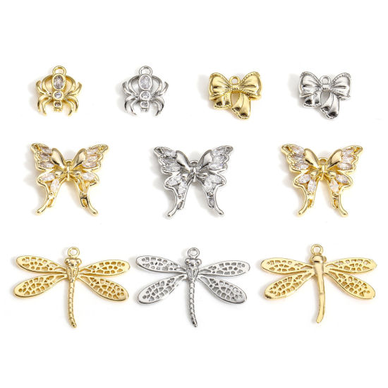 Immagine di 2 Pz Ottone Insetto Charms Farfalla Vero Oro Placcato Libellula