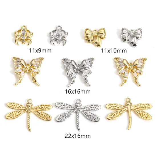 Immagine di 2 Pz Ottone Insetto Charms Farfalla Vero Oro Placcato Libellula