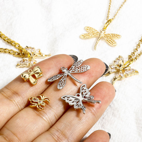 Immagine di 2 Pz Ottone Insetto Charms Farfalla Vero Oro Placcato Libellula