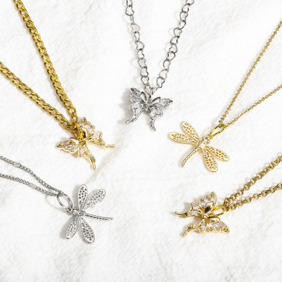 Immagine di 2 Pz Ottone Insetto Charms Farfalla Vero Oro Placcato Libellula
