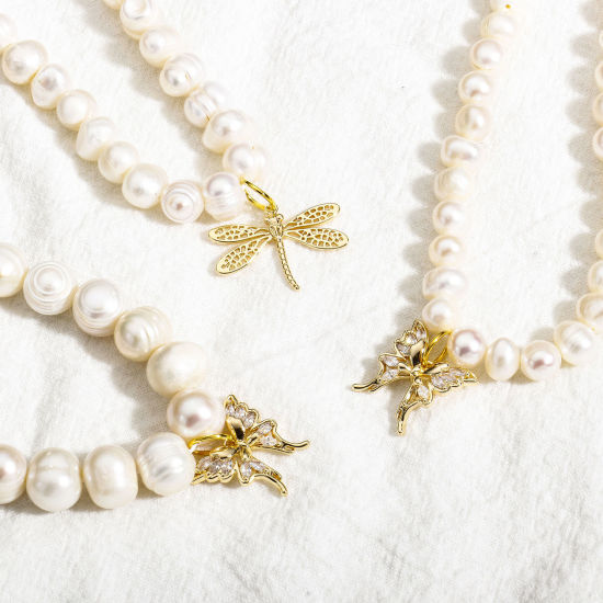 Immagine di 2 Pz Ottone Insetto Charms Farfalla Vero Oro Placcato Libellula