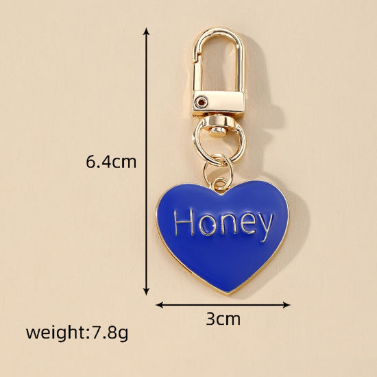Picture of Valentine's Day Keychain & Keyring Gold Plated Multicolor Heart Message " Honey " Enamel