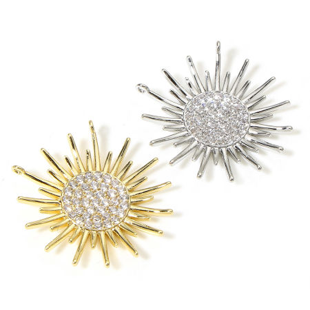 Image de 1 Pièce Connecteurs Pendentifs Breloques Galaxie en Laiton Soleil Plaqué Or Véritable Micro Pave à Zircone Cubique Clair 23mm x 22mm