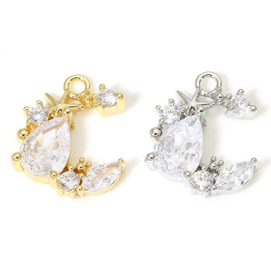 Изображение 1 ШТ Латунь галактика Подвески Луна половина настоящее золото с покрытием Прозрачный Искусственный Циркон 14мм x 12мм