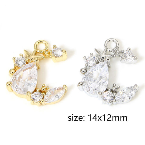 Изображение 1 ШТ Латунь галактика Подвески Луна половина настоящее золото с покрытием Прозрачный Искусственный Циркон 14мм x 12мм