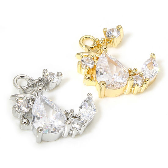 Изображение 1 ШТ Латунь галактика Подвески Луна половина настоящее золото с покрытием Прозрачный Искусственный Циркон 14мм x 12мм