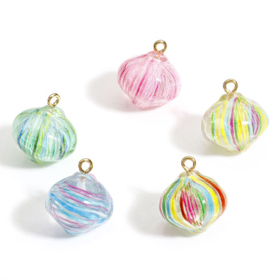 Picture of Resin Charms Candy Stripe Gold Plated Multicolor 3D 20mm x 18mm