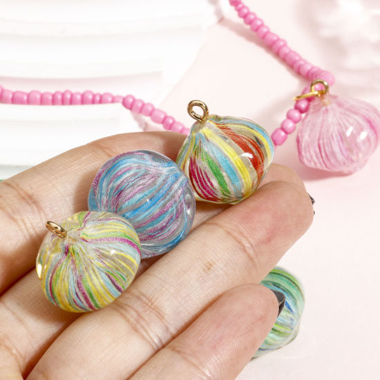 Picture of Resin Charms Candy Stripe Gold Plated Multicolor 3D 20mm x 18mm