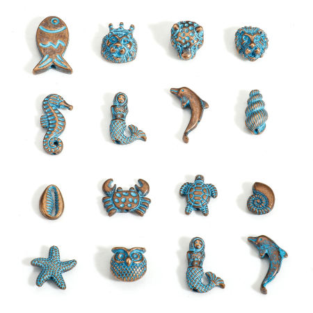 Picture of Zinc Based Alloy Ocean Jewelry Spacer Beads For DIY Jewelry Making Antique Copper Blue Starfish Mermaid Patina Finish Verdigris Effect