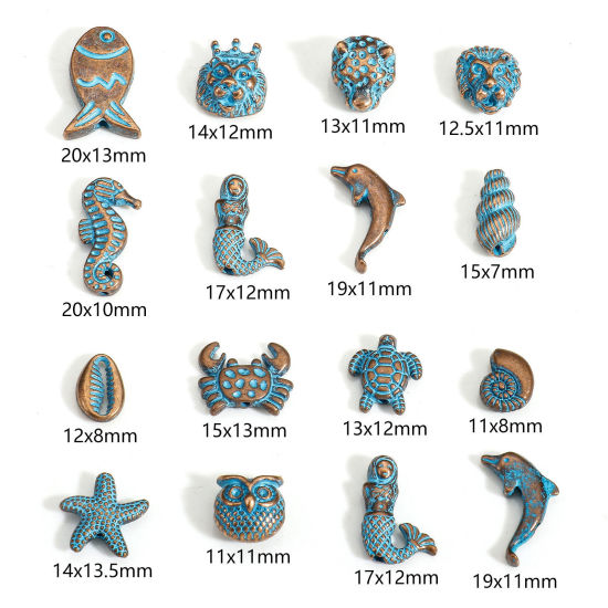 Picture of Zinc Based Alloy Ocean Jewelry Spacer Beads For DIY Charm Jewelry Making Antique Copper Blue Star Fish Mermaid Patina