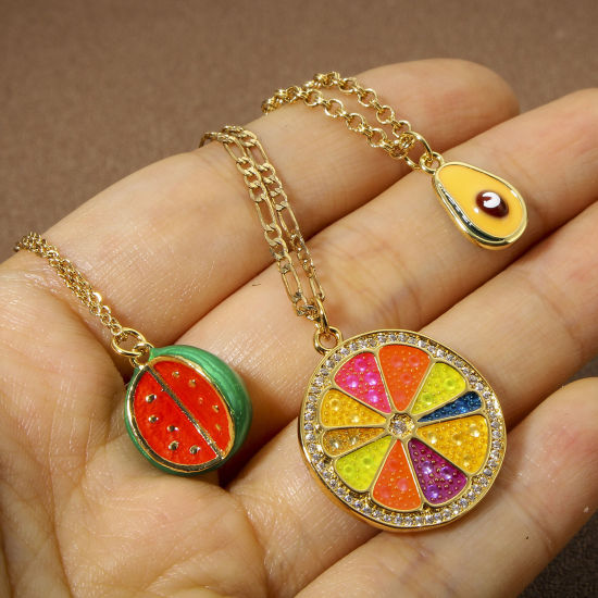 Picture of Brass Charms 18K Real Gold Plated Multicolor Fruit Enamel