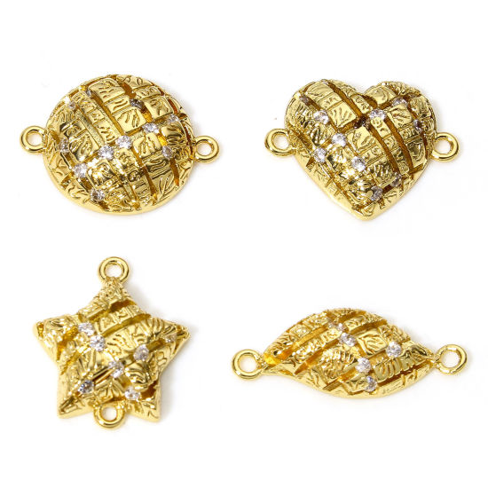 Picture of Brass Connectors Charms Pendants Grid Checker 18K Real Gold Plated Clear Cubic Zirconia