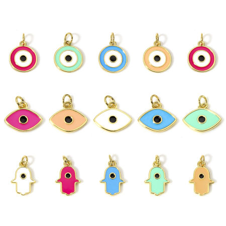 2 個 真鍮 宗教 チャーム K18ゴールドフィルド 多色 邪眼 エナメル