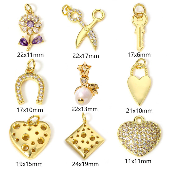 Image de 1 Pièce Breloques en Laiton Fleur Plaqué Or Véritable 18K Ciseaux