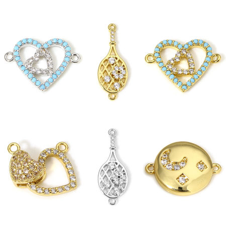 Image de 1 Pièce Connecteurs Pendentifs Breloques en Laiton Cœur Raquette de Tennis Plaqué Or Véritable 18K Micro Pave