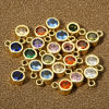 Imagen de 2 Unidades Latón piedra del zodíaco Colgantes Charms Ronda 18K Oro Real Chapado Multicolor Circón Artificial 8mm x 5.5mm