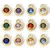 Imagen de 2 Unidades Latón piedra del zodíaco Colgantes Charms Ronda 18K Oro Real Chapado Multicolor Circón Artificial 8mm x 5.5mm