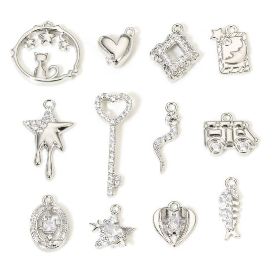 Picture of Brass Charms Real Platinum Plated Clear Cubic Zirconia