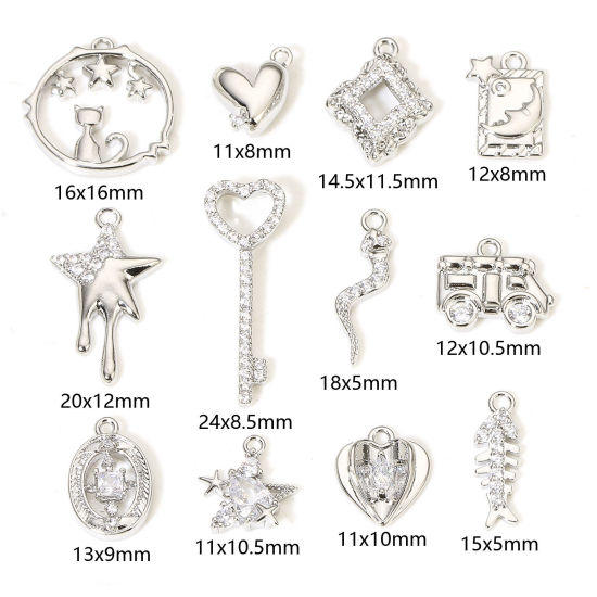 Picture of Brass Charms Real Platinum Plated Clear Cubic Zirconia