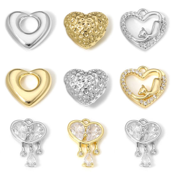 Imagen de 1 Unidad Respetuoso del Medio Ambiente Latón día de San Valentín Colgantes Charms Corazón Oro Real Chapado