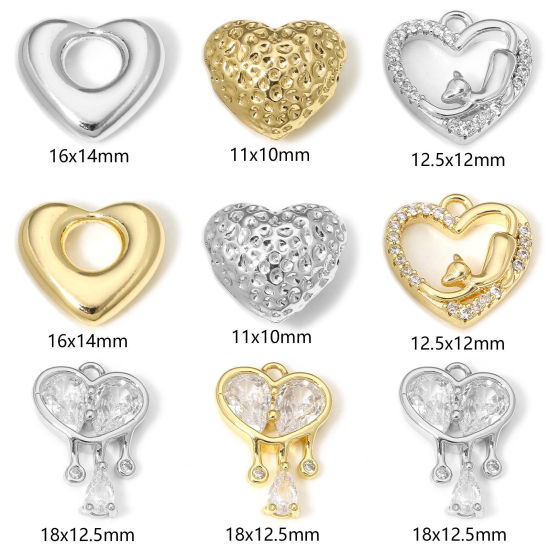 Imagen de 1 Unidad Respetuoso del Medio Ambiente Latón día de San Valentín Colgantes Charms Corazón Oro Real Chapado