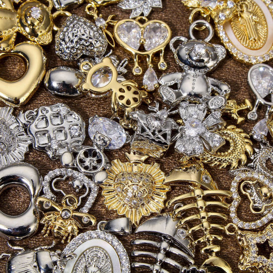 Imagen de 1 Unidad Respetuoso del Medio Ambiente Latón día de San Valentín Colgantes Charms Corazón Oro Real Chapado
