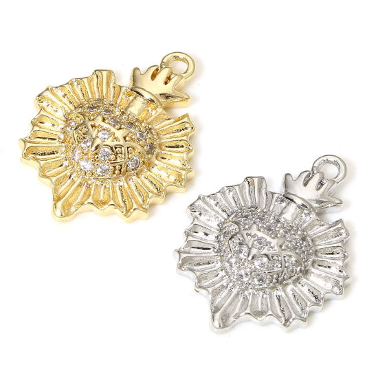 Image de 1 Pièce Breloques Religieux en Laiton Respectueux de la Nature Coeur de Ex-Voto Plaqué Or Véritable Cœur Micro Pave à Zircone Cubique Clair 19mm x 15mm