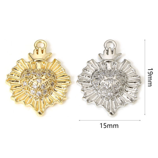 Image de 1 Pièce Breloques Religieux en Laiton Respectueux de la Nature Coeur de Ex-Voto Plaqué Or Véritable Cœur Micro Pave à Zircone Cubique Clair 19mm x 15mm