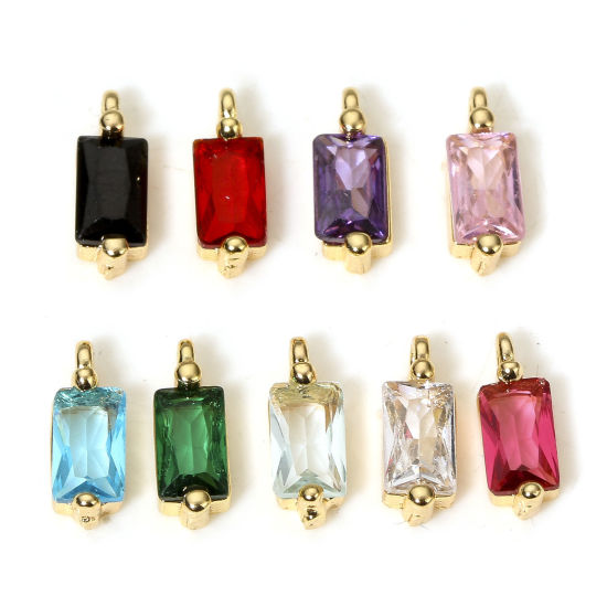 Imagen de 5 Unidades Respetuoso del Medio Ambiente Latón Geométrico Colgantes Charms Rectángulo 18K Oro Real Chapado 8.5mm x 3mm
